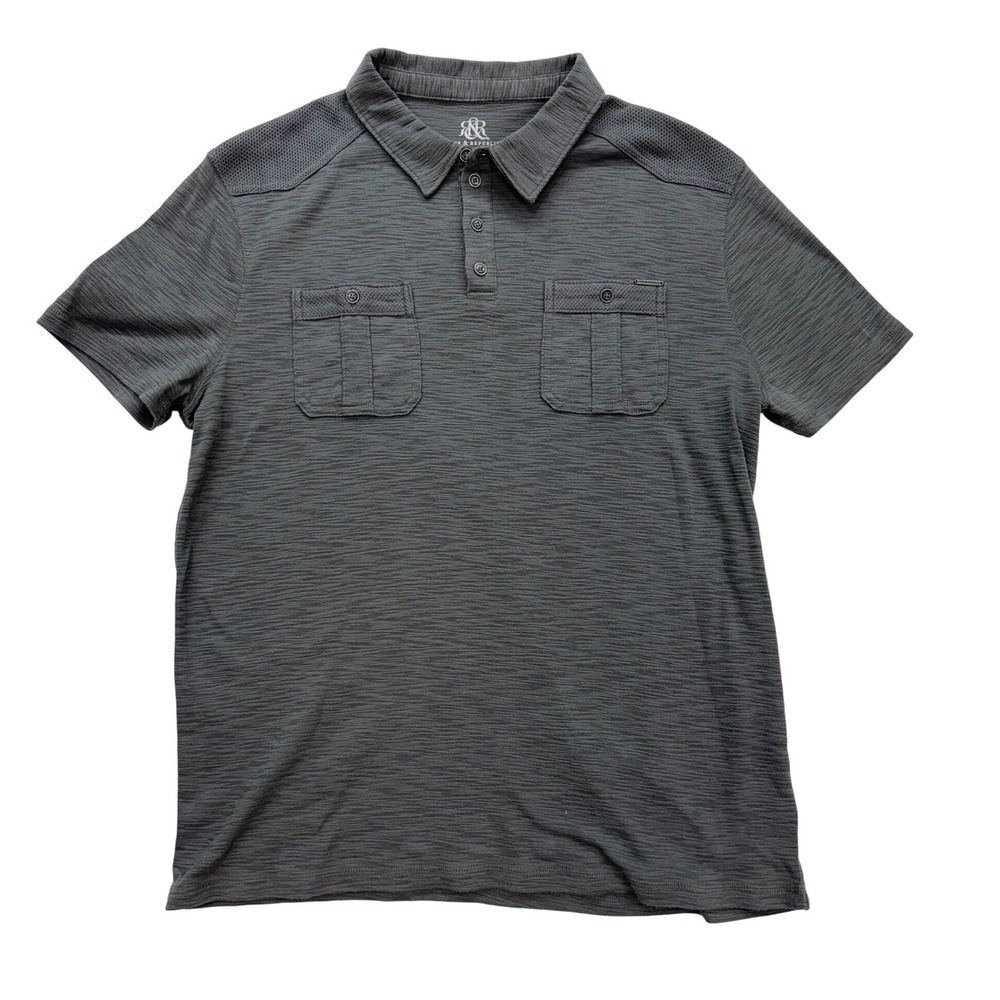 Rock &‎ Republic Polo Shirt Mens Large Gray Short Sleeve Mesh Utility Casual